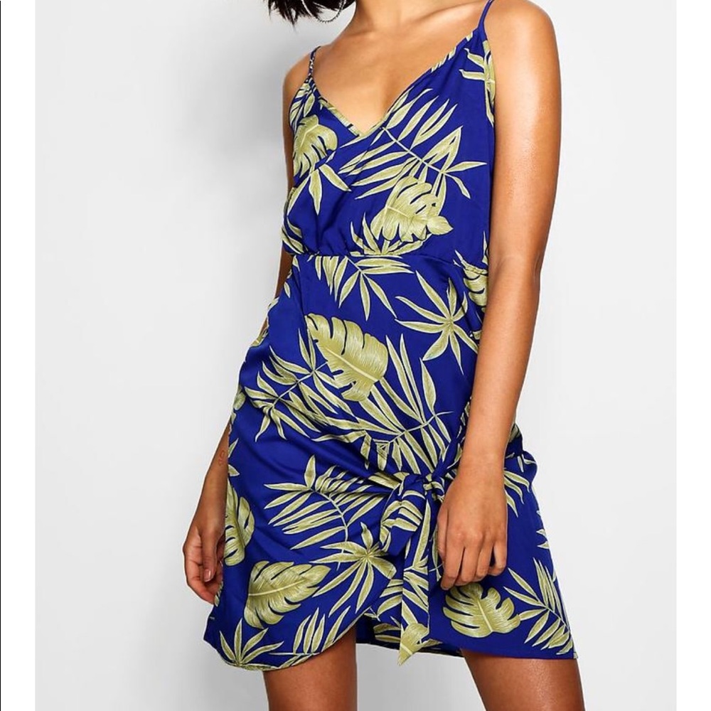 Palm print wrap shift dress